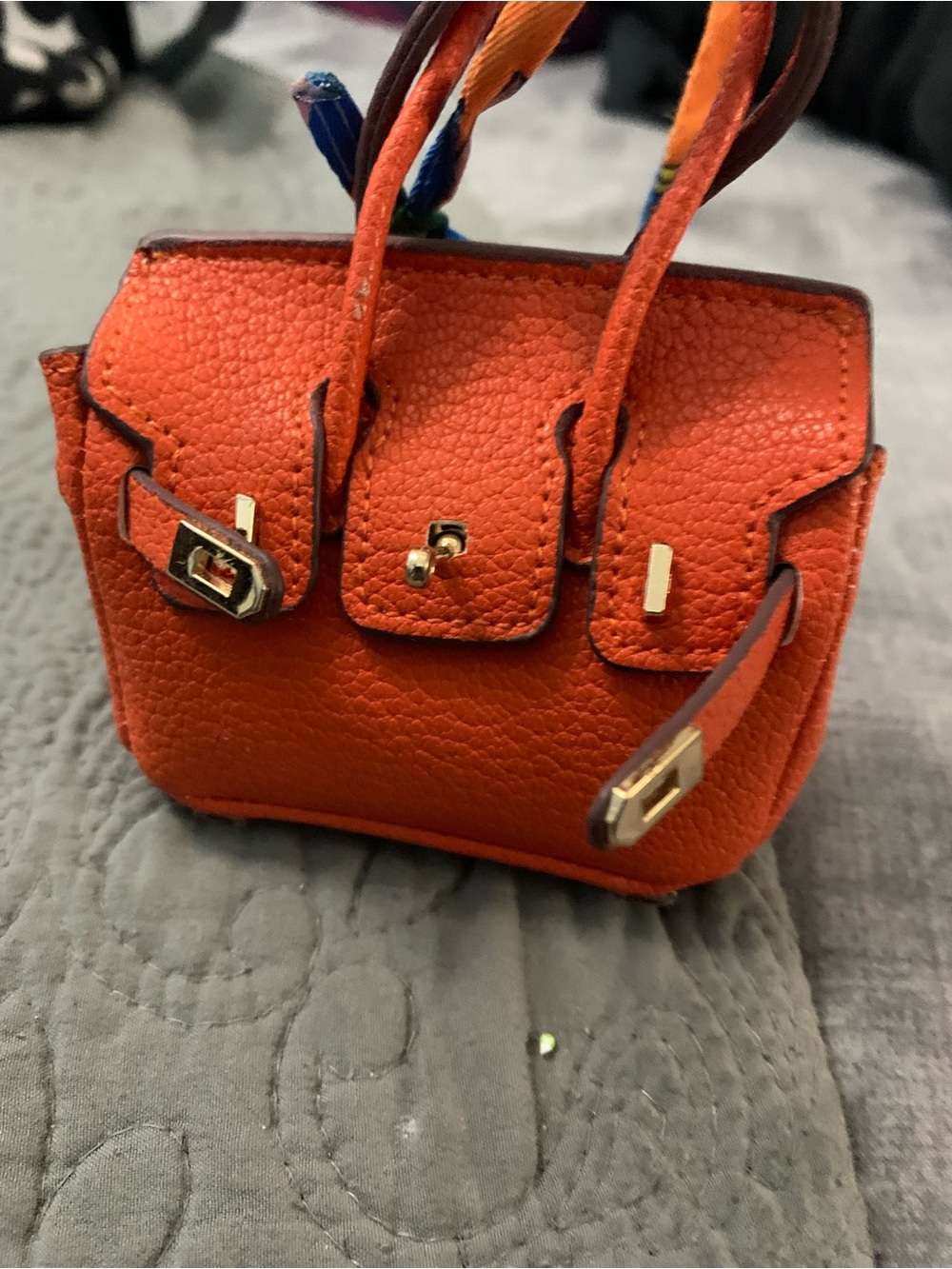 Mini Orange Leather Top-Handle Bag